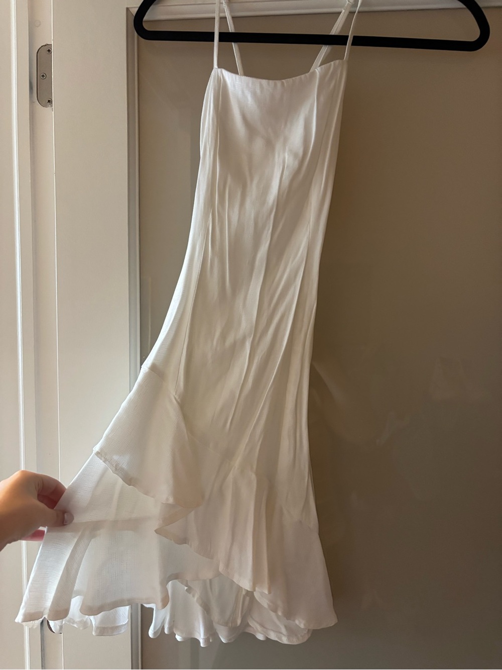 Blue Rain White Slip Dress with Ruffled Hem